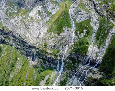 Aerial View From The Drone. Sofia Waterfalls, Lower Arkhyz, Karachay Cherkess Republic.