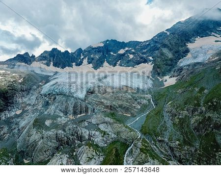 Aerial View From The Drone.the Source Of Sofia Waterfalls, Lower Arkhyz, Karachay Cherkess Republic.