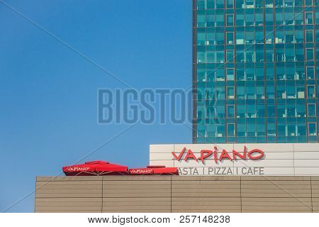 Belgrade, Serbia - August 13, 2018: Vapiano Logo On Their Main Restaurant For Serbia. Vapiano Is A G