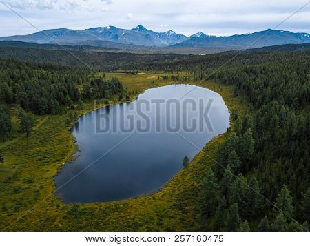 Aerial view of the lake of Kidelyu near the Ulagan mountain pass, Altai Republic, Russia