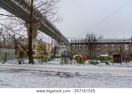Saint Petersburg, Russia - January 12, 2018: Western High-speed Diameter Over The The Building Of Ki