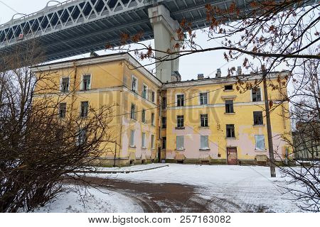 Western High-speed Diameter Over The Houses On Kanonersky Island In Winter In Saint Petersburg. Russ