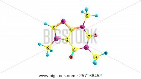 Molecular Structure Of Caffeine Isolated On White