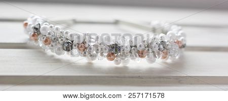 Wedding Decoration On A Wooden Background, Decoration In A Hairdo