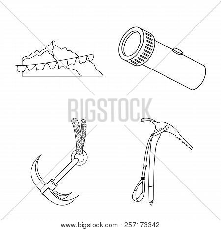 Vector Illustration Of Alpinism And Peak Logo. Set Of Alpinism And Camp Stock Symbol For Web.