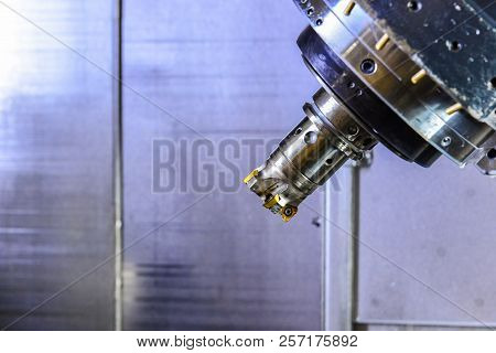 Cnc Router And Turning Metal With A Cutting Tool And Centering Tool. The Concept Of High-tech Proces