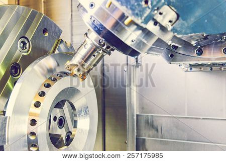 Cnc Router And Turning Metal With A Cutting Tool And Centering Tool. The Concept Of High-tech Proces