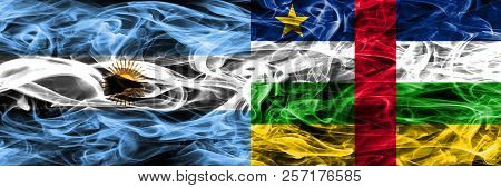 Argentina Vs Central African Republic Smoke Flags Placed Side By Side. Thick Colored Silky Smoke Fla
