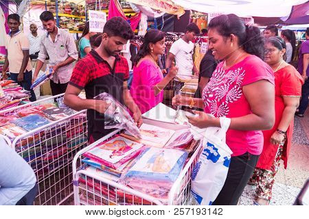 Teluk Intan, Malaysia, May 1, 2018: Ethnic Malaysian Indian Market Stall Selling Indian Cultural The