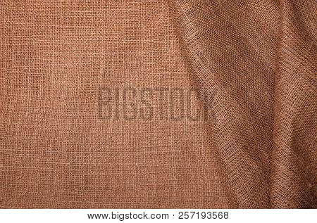 Texture Of Burlap. Well Visible Pattern Woven Threads.