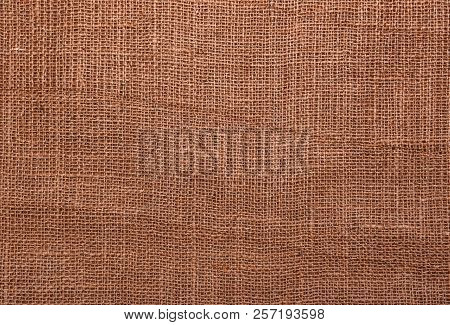 Texture Of Burlap. Well Visible Pattern Woven Threads.