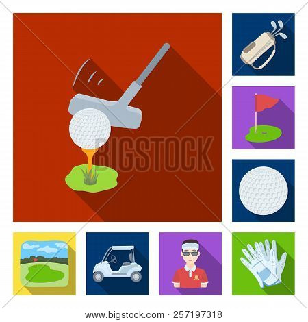 Golf And Attributes Flat Icons In Set Collection For Design.golf Club And Equipment Vector Symbol St