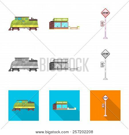 Vector Illustration Of Train And Station Logo. Collection Of Train And Ticket Stock Symbol For Web.