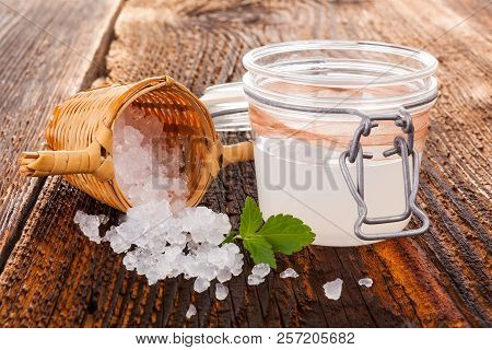 Healthy Natural Drink Made From Tibi Crystals On Wooden Table. Natural Medicine.