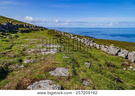 Burren Way Trail With Aran Islands In Background