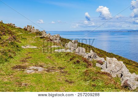 Burren Way Trail With Galway Bay In Background