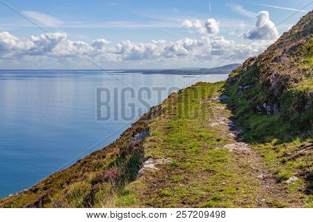 Burren Way Trail With Galway Bay In Background