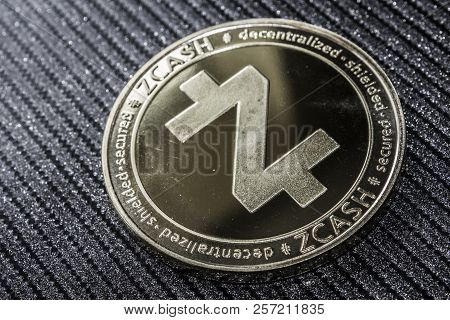 Coin Cryptocurrency Zcash For Closeup. Zec Macro.