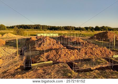 Wooden Formwork Concrete Strip Foundation For A Cottage