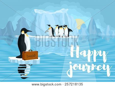 Poster With Penguins. The Fight Against Global Warming Of The Planet. Stock Vector Illustration