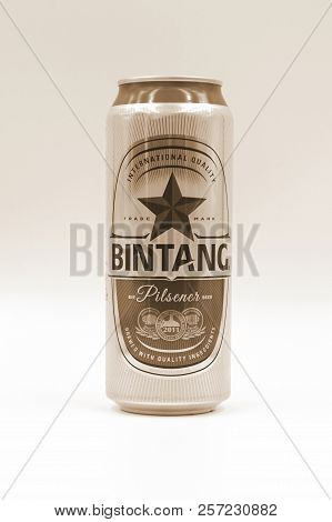 Amsterdam, The Netherlands - September 8, 2018: Can Of Bintang Beer, A Brand Of Beer From Indonesia 