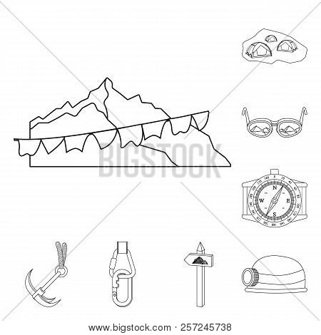 Vector Design Of Alpinism And Peak Symbol. Collection Of Alpinism And Camp Stock Vector Illustration