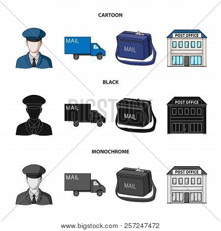 The Postman In Uniform, Mail Machine, Bag For Correspondence, Postal Office.mail And Postman Set Col