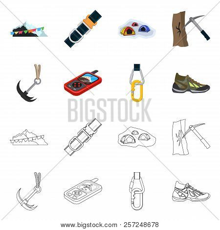 Vector Design Of Alpinism And Peak Icon. Set Of Alpinism And Camp Stock Symbol For Web.