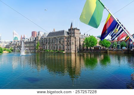 Binnenhof - Dutch Parliament With Netherlands Flags, The Hague, Holland