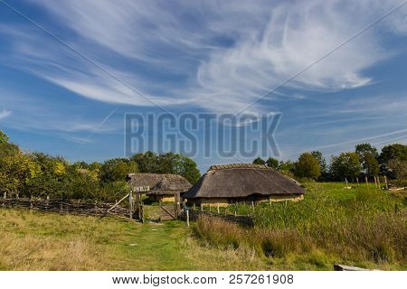Old Viking Houses In Museum In Lejre, Denmark