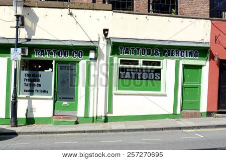 Chester, Uk - July 19, 2018: Tattoo And Piercing Shop In Chester City Centre, Chester, Cheshire, Uk