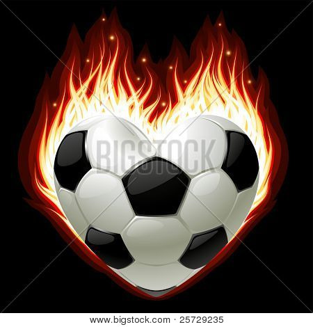 Vektor-Fußball am Feuer in Form von Herzen