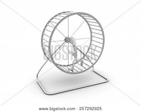 Man Runs Inside The Wheel. 3d Image Renderer