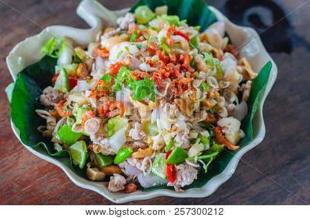 Spicy And Tangy Salad Lemongrass On Leaf Plate