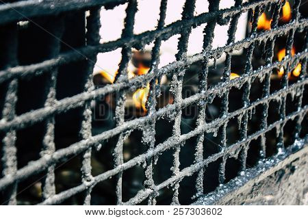 Kathmandu Nepal September 1, 2018 Closeup Of Candles Burning Front A Temple At Durbar Square In Kath