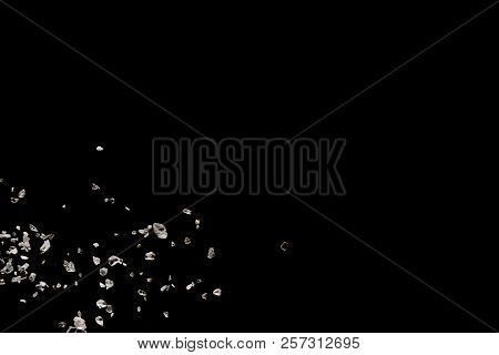 Split Debris Of Stone Exploding Against Black Background.rock Texture Background. Gray Stone Explosi