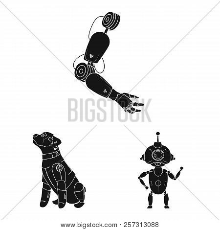 Vector Illustration Of Robot And Factory Sign. Set Of Robot And Space Vector Icon For Stock.