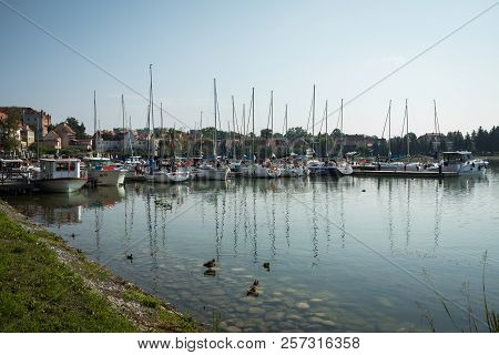Ryn, Warmia-masuria Province / Poland - July 31, 2018: Marina And Pier On Rynskie Lake, Town Of Ryn.