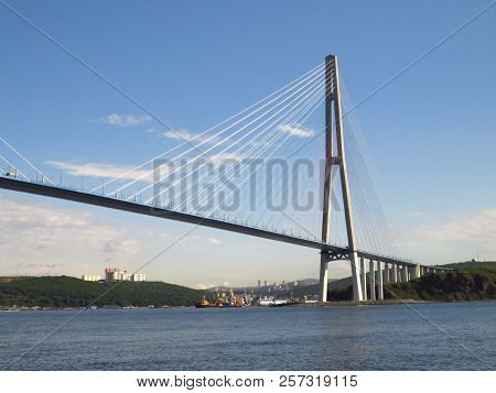 Vladivostok,primorsky Kray / Russia - September 7 2018: Vladivostok Golden Bridge From Mainland To R