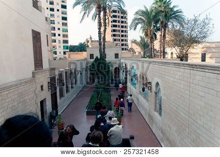 Cairo, Egypt February 18, 2017tiled Corridor At The Entrance Of A Small Coptic Church With A Wooden 