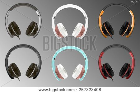 Realistic High Quality Modern Headset Wired Or Wireless. Digital Dj Headphones Vector Illustration. 