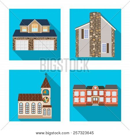 Vector Design Of Building And Front Icon. Set Of Building And Roof Vector Icon For Stock.