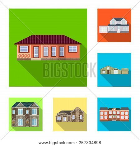 Isolated Object Of Building And Front Logo. Collection Of Building And Roof Stock Vector Illustratio