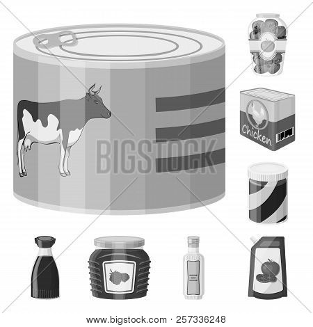 Vector Illustration Of Can And Food Symbol. Set Of Can And Package Vector Icon For Stock.