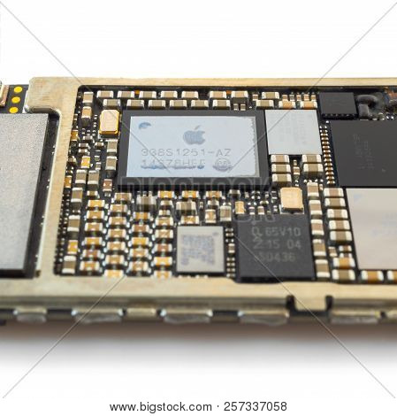 Chiang Rai, Thailand: April 12, 2017 - Close-up Image Of Power Management Ic Chip On Apple Iphone 6 