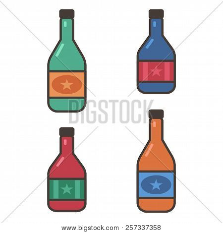 Set Of Wine Bottles Isolated On White Background
