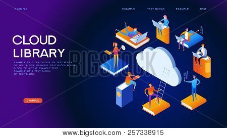 Web Library. Technology And Literature. Digital Ibrary Web Banner. People Interact With Digital Book