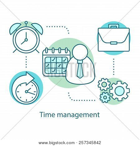 Time Management Concept Icon. Effective Work Planning And Scheduling. Time Tracker Idea Thin Line Il
