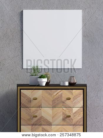 Modern Interior With Dresser. Posterl Mock Up. 3d Illustration.