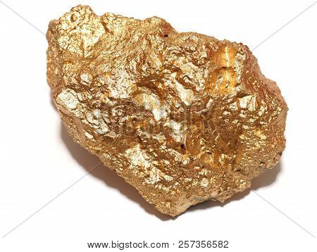 Macro Gold Ore In The Boulder , Precious Stone On White Background